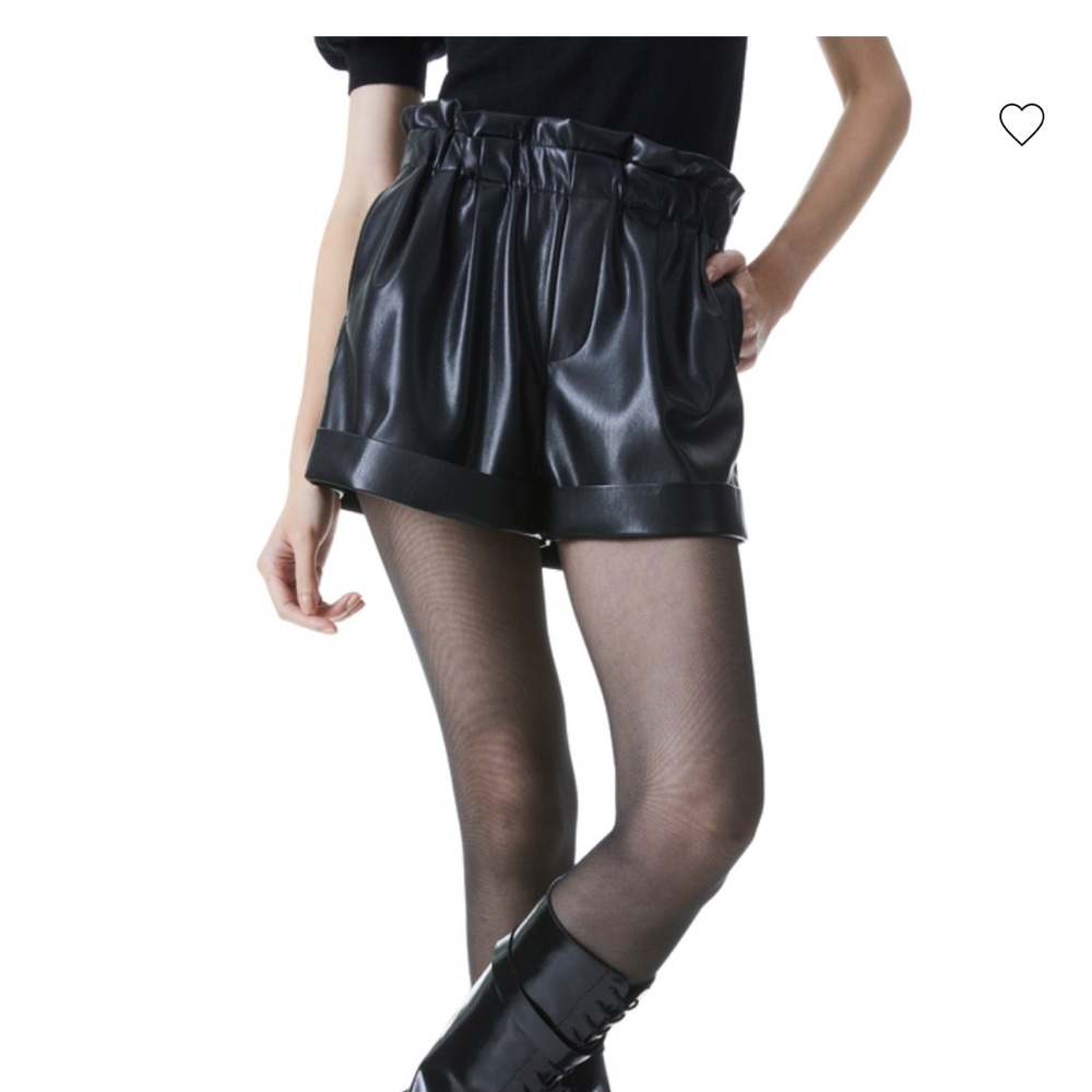 Alice + Olivia Black High Waist Faux Leather Shorts Size XL